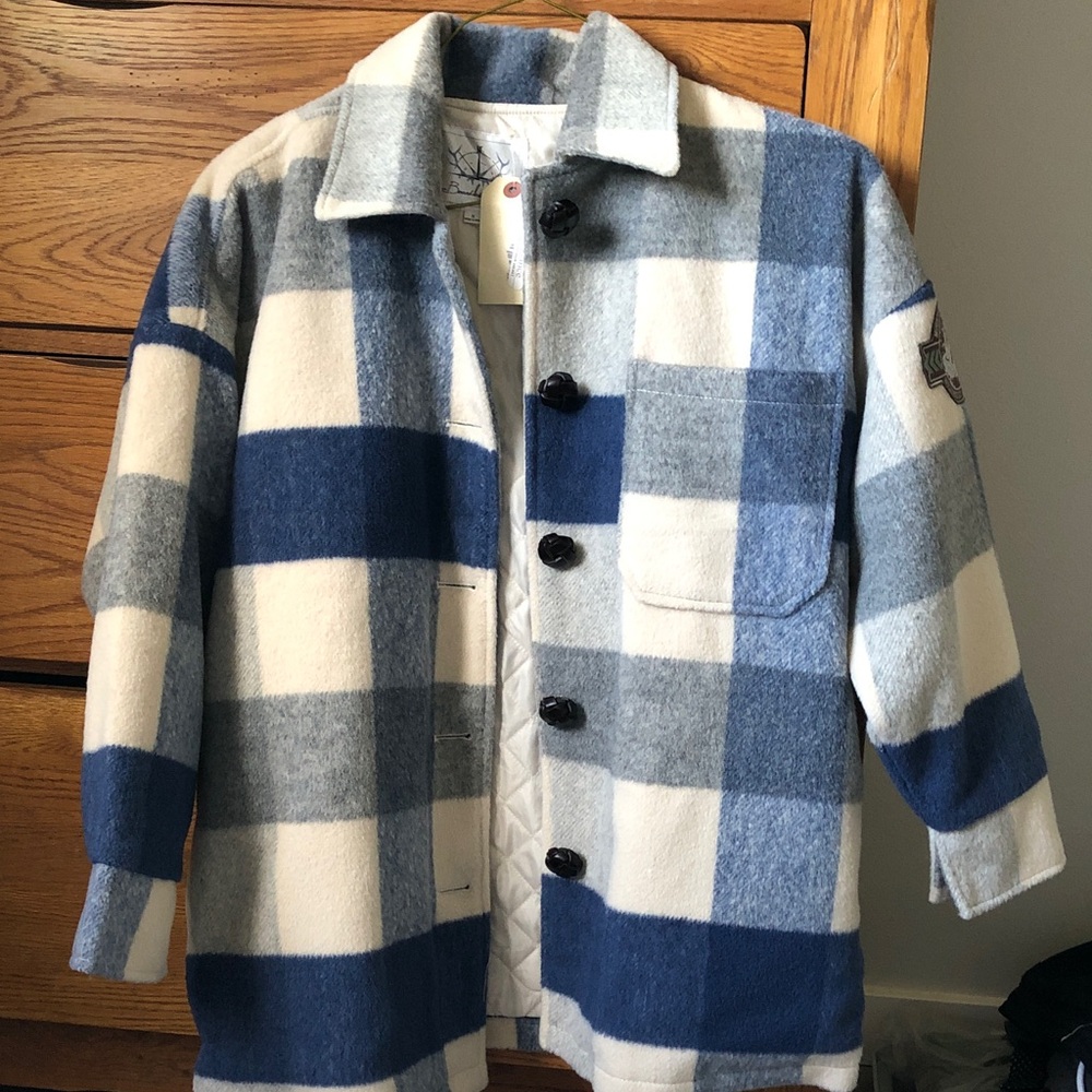 Sundance Blue and White Plaid oversized coat for women